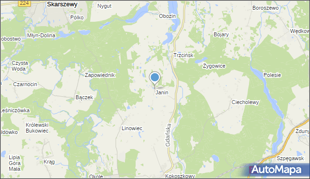 mapa Janin, Janin gmina Starogard Gdański na mapie Targeo